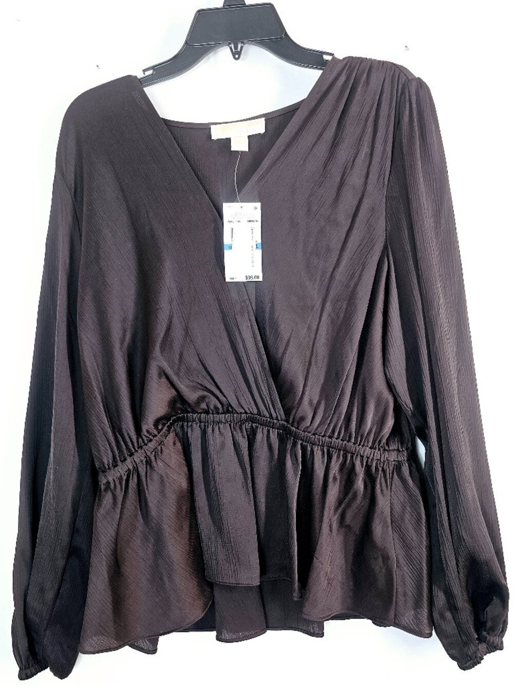 Michael Kors Womens Brown Flowy Long Sleeve Surplice Peplum Blouse Size XL NWT